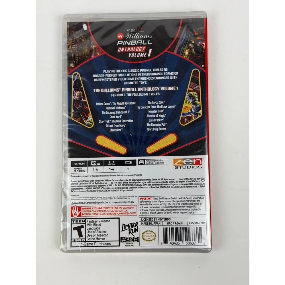 PINBALL FX WILLIAMS ANTHOLOGY VOLUME 1 LIMITED RUN GAMES BRAND NEW SWITCH SEALED